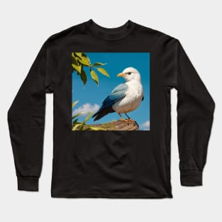 Fantasy Bird with Blue Wings and White Feathered Body Long Sleeve T-Shirt